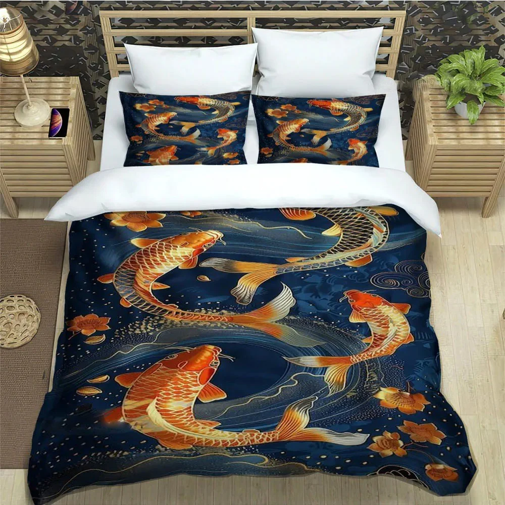Housse de couette Poisson Koi orange et blanc