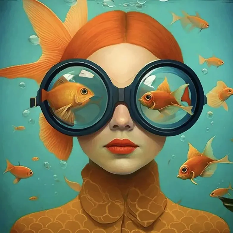 Poster Femme sous l’Eau avec Poissons Rouges
